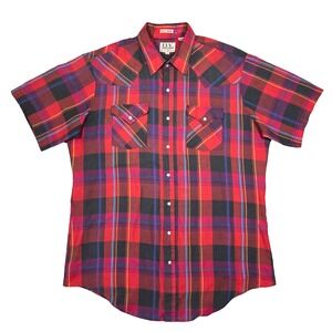 Vintage Ely Cattleman‎ Western Plaid Short Sleeve Tall Man Shirt XL Cowboy Farm